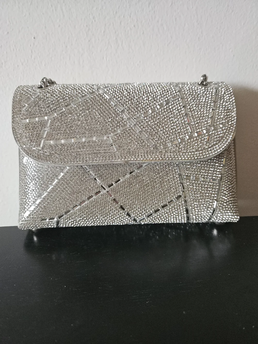 Silver Crystal-Embellished Evening Clutch